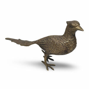 Vintage Cast Metal Pheasant Bird Figurine Gold Tone Cast Metal MCM Unsigned